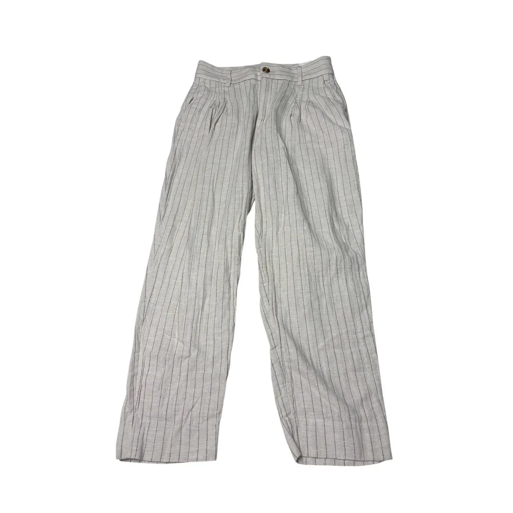 Banana Republic‎ Linen Herringbone Pinstripe Pleated Trousers Womens 2 W27 L24